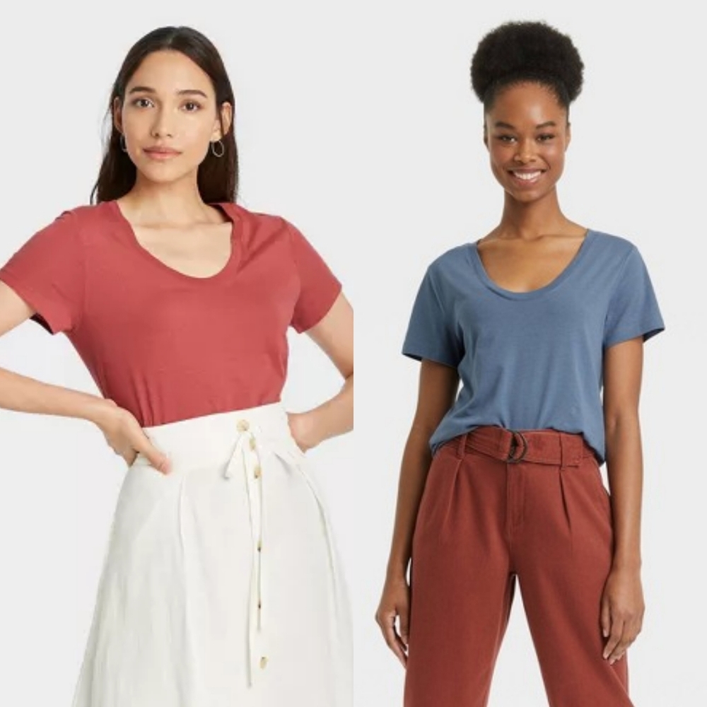 12. Two Women's Short Sleeve Slim Fit Scoop Neck T-Shirt - A New Day - Picture 1 of 6